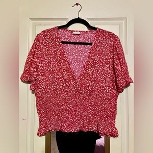 Plus Size Abound Red Daisy Print Stretch Waist Crop Top XXL 3X